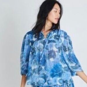 Love Shack Fancy Blue Watercolor Blouse